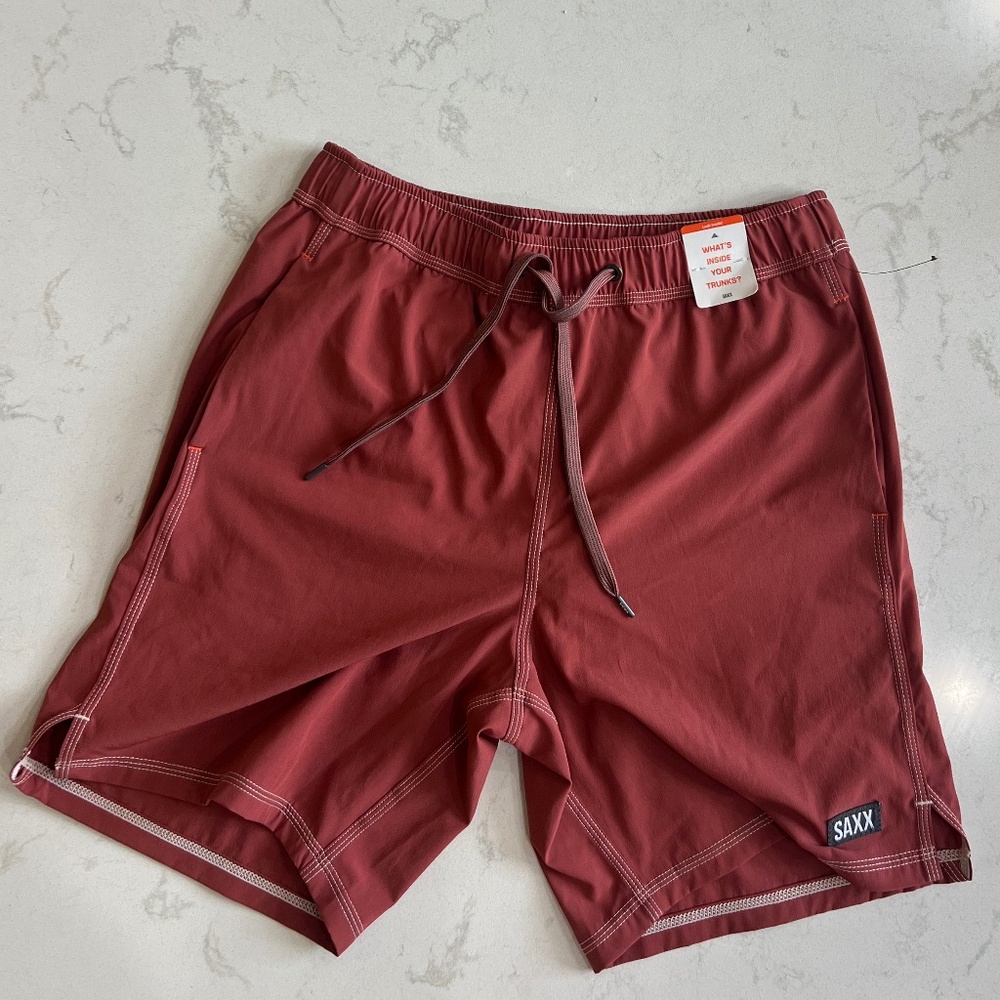 Saxx Oh Buoy 2N1 Stretch Swim Volley 7" with liner. NWT size S. Rust color